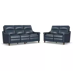 Elizabeth Dark Sea Blue Leather Power Reclining Living Room Set