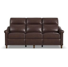 Elizabeth Brunette Brown Leather 82" Power Reclining Sofa with Nailhead Trim and USB Charging