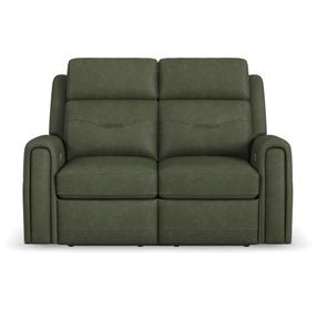Felix Green Leather 63" Zero Gravity Triple Power Reclining Loveseat with USB Charging and Heat Massage