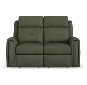 Felix Green Leather 63" Zero Gravity Triple Power Reclining Loveseat with USB Charging and Heat Massage