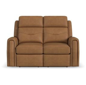 Felix Brown Leather 63" Zero Gravity Triple Power Reclining Loveseat with USB Charging and Heat Massage
