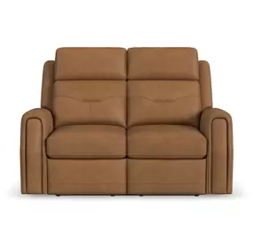 Felix Toasted Almond Leather 63" Zero Gravity Triple Power Reclining Loveseat with USB Charging and Heat Massage