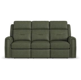 Felix Green Leather 86" Zero Gravity Triple Power Reclining Sofa with USB Charging and Heat Massage