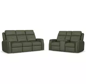 Felix Green Leather Zero Gravity Triple Power Reclining Living Room Set