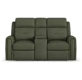 Felix Green Leather 74" Zero Gravity Triple Power Reclining Loveseat with USB Charging and Heat Massage
