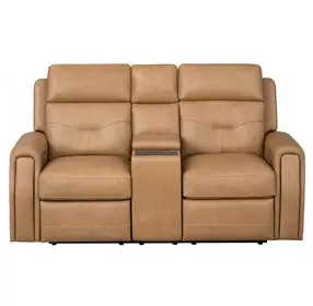 Felix Toasted Almond Leather 74" Zero Gravity Triple Power Reclining Loveseat with USB Charging and Heat Massage