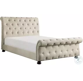 Crofton Beige Queen Upholstered Panel Sleigh Bed
