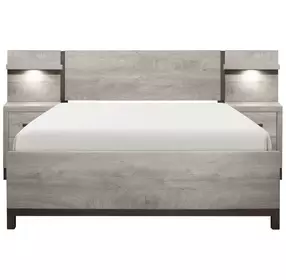 Zephyr Light Gray California King Storage Wall Bed with Nightstand and LED Lighting