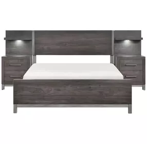 Zephyr Brownish Gray Full Storage Wall Bed with Nightstand and LED Lighting