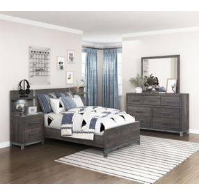 Zephyr Brownish Gray Storage Youth Wall Bedroom Set with Nightstand and LED Lighting