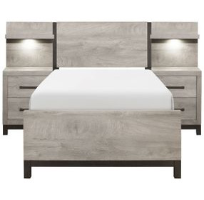 Zephyr Light Gray Twin Storage Wall Bed with Nightstand and LED Lighting