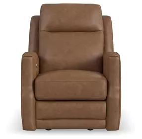 Maxwell Cedar Brown Leather Power Gliding Recliner with USB Charging and Nailhead Trim