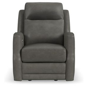 Maxwell Cinder Gray Leather Power Gliding Recliner with USB Charging and Nailhead Trim