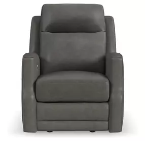 Maxwell Cinder Gray Leather Power Gliding Recliner with USB Charging and Nailhead Trim