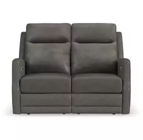Maxwell Cinder Gray Leather 56" Zero Gravity Triple Power Reclining Loveseat with USB Charging and Nailhead Trim