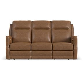 Maxwell Cedar Brown Leather 79" Zero Gravity Triple Power Reclining Sofa with USB Charging and Nailhead Trim