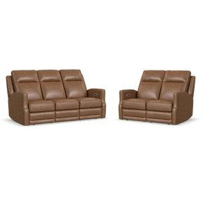 Maxwell Cedar Brown Leather Zero Gravity Triple Power Reclining Living Room Set
