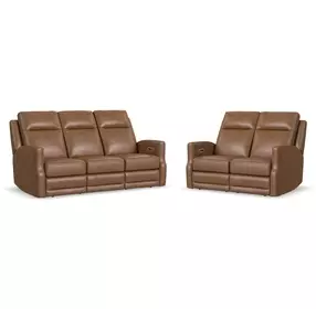 Maxwell Cedar Brown Leather Zero Gravity Triple Power Reclining Living Room Set