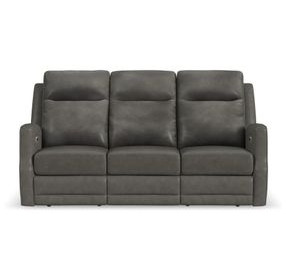 Maxwell Cinder Gray Leather 79" Zero Gravity Triple Power Reclining Sofa with USB Charging and Nailhead Trim