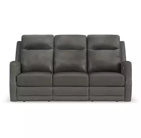 Maxwell Cinder Gray Leather 79" Zero Gravity Triple Power Reclining Sofa with USB Charging and Nailhead Trim