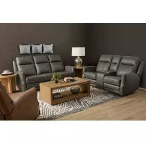 Maxwell Cinder Gray Leather Zero Gravity Triple Power Reclining Living Room Set
