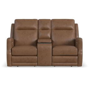 Maxwell Cedar Brown Leather 69" Zero Gravity Triple Power Reclining Loveseat with USB Charging and Nailhead Trim