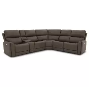 Carter Cappuccino 6 Piece Modular Zero Gravity Power Reclining Sectional with Power Lumbar and USB Charging