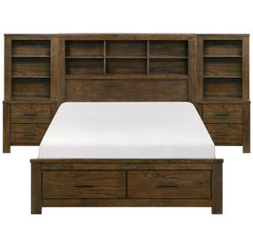 Sullivan Brown Queen Storage Wall Platform Bed with Nightstand