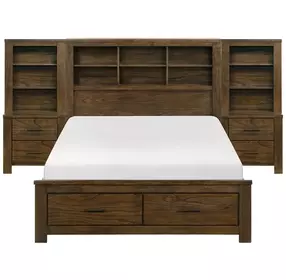 Sullivan Brown Full Storage Wall Platform Bed with Nightstand