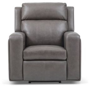 Wyatt Gunmetal Gray Leather Zero Gravity Power Recliner with Power Lumbar and USB Charging