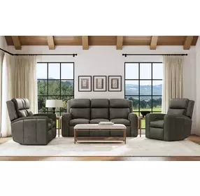 Wyatt Gunmetal Gray Leather Zero Gravity Power Reclining Living Room Set