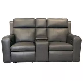 Wyatt Gunmetal Gray Leather 74" Zero Gravity Power Reclining Loveseat with Console and USB Charging