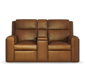 Wyatt Canyon brown Leather 74" Zero Gravity Power Reclining Loveseat with Console and USB Charging