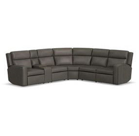 Wyatt Gunmetal Gray Leather 6 Piece Modular Zero Gravity Power Reclining Sectional with Power Lumbar and USB Charging