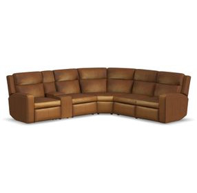 Wyatt Canyon Brown Leather 6 Piece Modular Zero Gravity Power Reclining Sectional with Power Lumbar and USB Charging