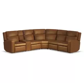 Wyatt Canyon Brown Leather 6 Piece Modular Zero Gravity Power Reclining Sectional with Power Lumbar and USB Charging