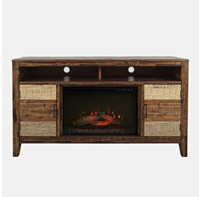 Painted Canyon Distressed Brown 60" TV Stand with Electric Fireplace