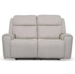 Barnett Cream Leather Power Reclining 65" Loveseat With Power Headrest And Lumbar