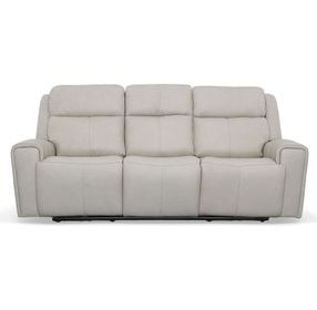 Barnett Cream Leather 87" Power Reclining Sofa With Power Headrest And Lumbar