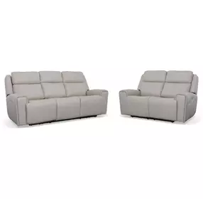Barnett Cream Leather Power Reclining Living Room Set With Power Headrest And Lumbar