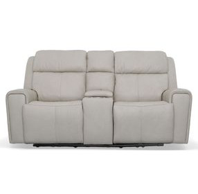 Barnett Cream Leather Power Reclining Console 77" Loveseat With Power Headrest And Lumbar