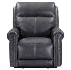 Alexander Weathered Stone Gray Leather Zero Gravity Triple Power Recliner with USB Charging and Nailhead Trim