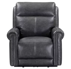 Alexander Weathered Stone Gray Leather Zero Gravity Triple Power Recliner with USB Charging and Nailhead Trim