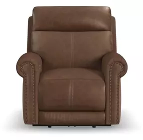 Alexander Weathered Khaki Brown Leather Zero Gravity Triple Power Recliner with USB Charging and Nailhead Trim