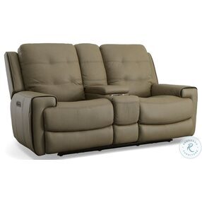 Wicklow Taupe Leather Power Reclining Console Loveseat With Power Headrest And Footrest
