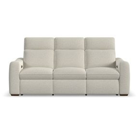 Ava Cream Performance Fabric 87" Triple Power Reclining Sofa with USB Charging