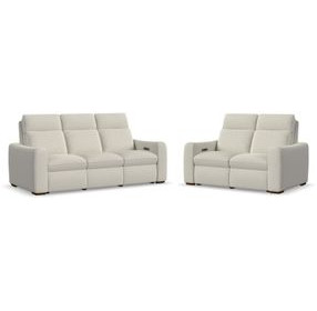 Ava Cream Performance Fabric Triple Power Reclining Living Room Set