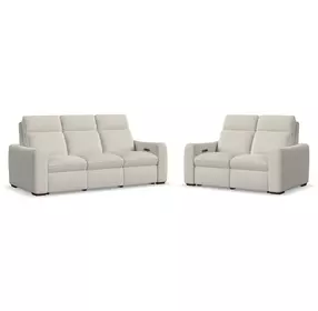 Ava Cream Performance Fabric Triple Power Reclining Living Room Set