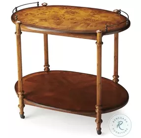 Kathleen Olive Ash Burl Tea 2 Tier Bar Cart