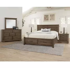 Cool Rustic Mink Plank Storage Panel Bedroom Set